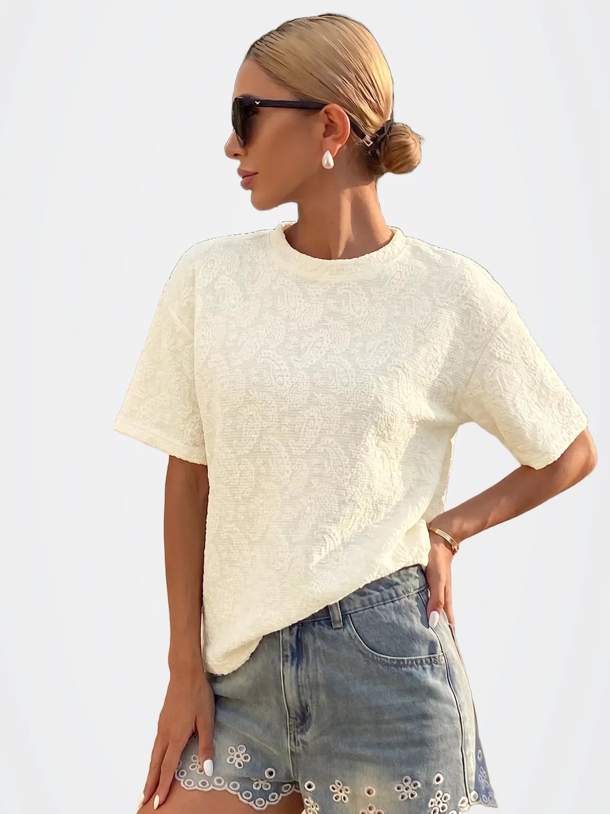 Textured Paisley Pattern Casual T-Shirt — photo 4