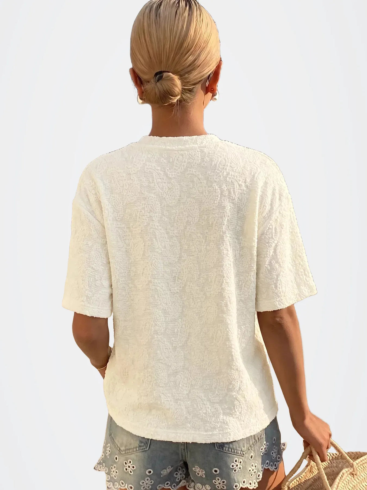 Textured Paisley Pattern Casual T-Shirt — photo 5