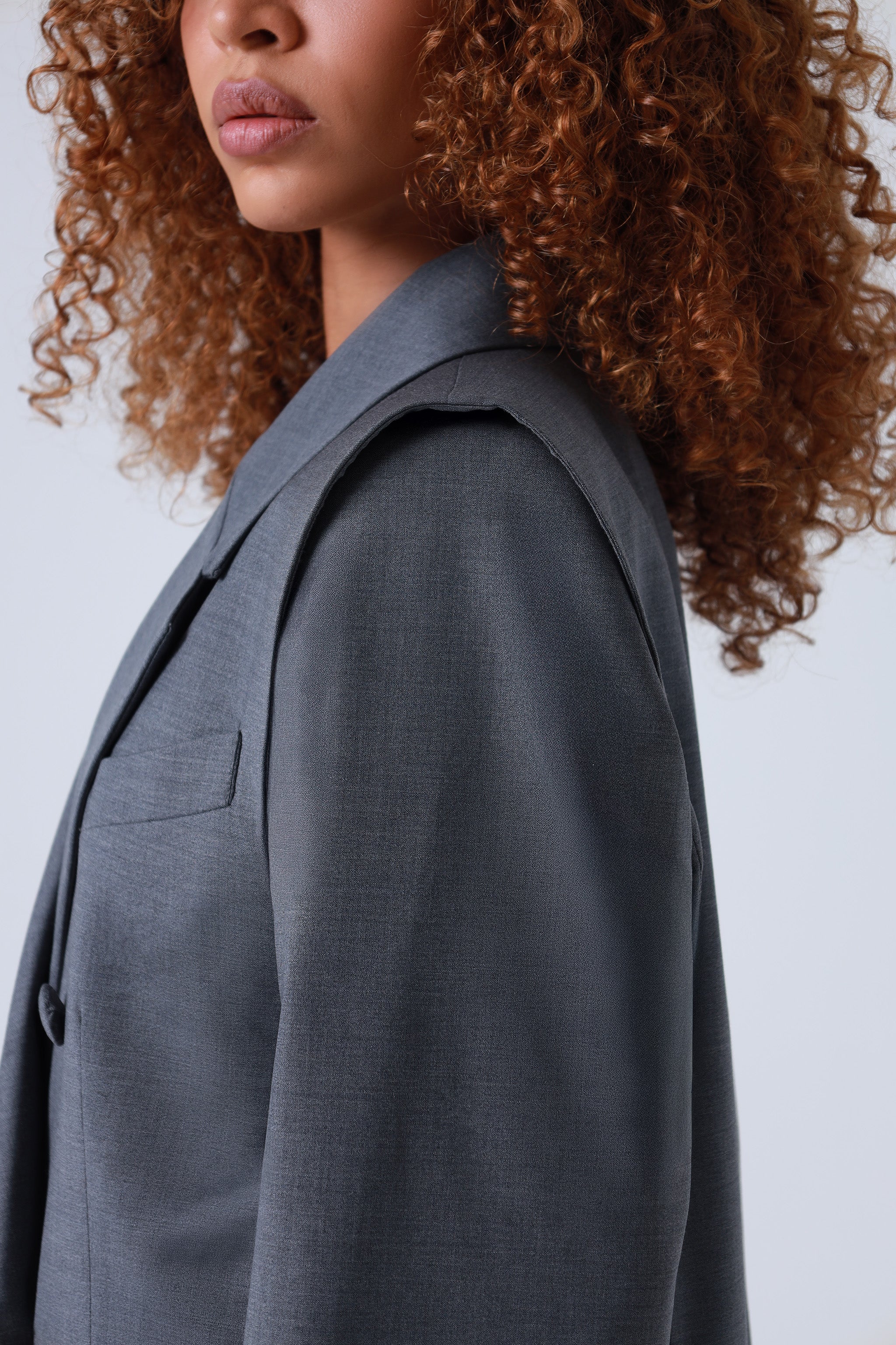 Grey Double-Breasted Virgin Wool Blazer | Sophia Blazer