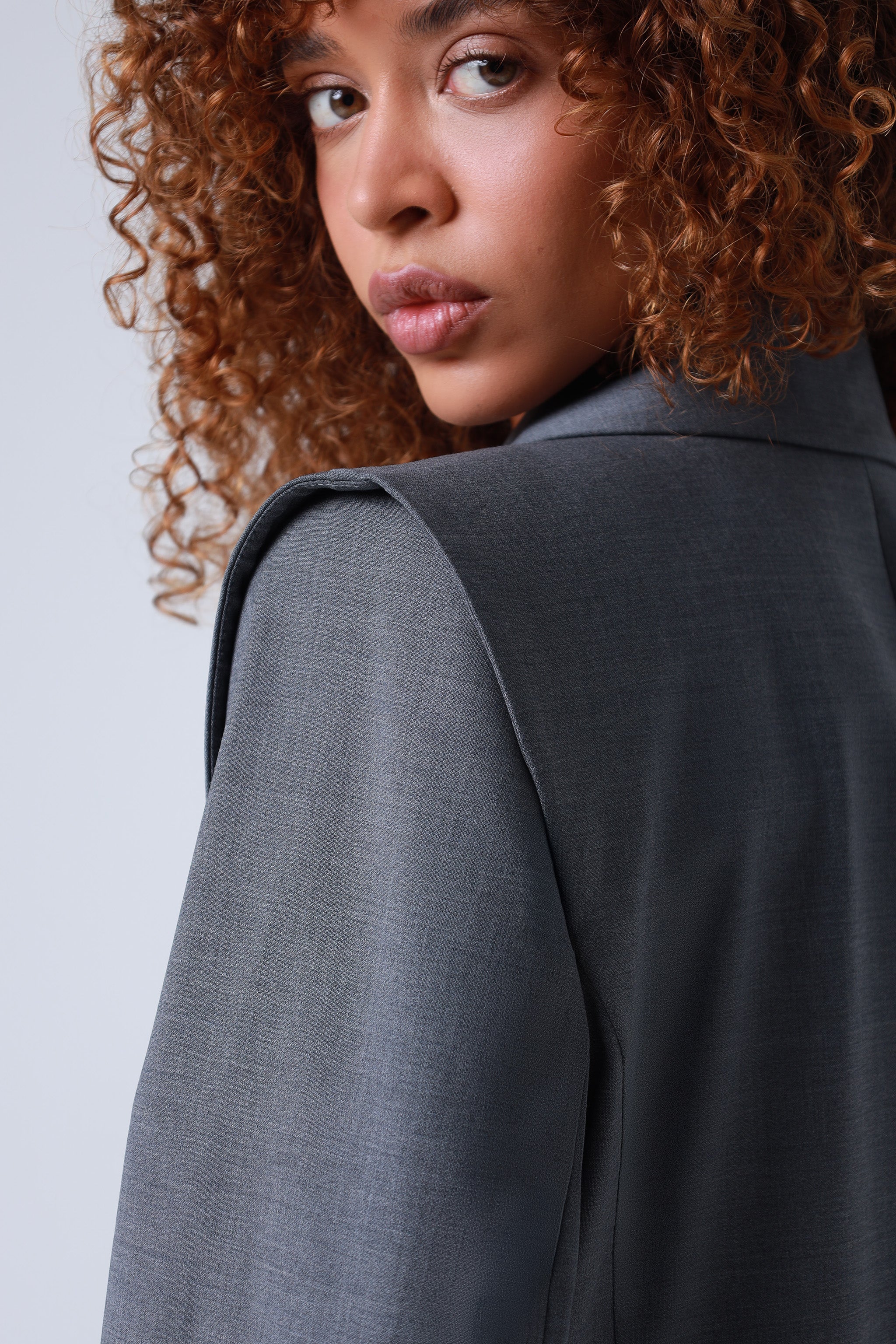 Grey Double-Breasted Virgin Wool Blazer | Sophia Blazer